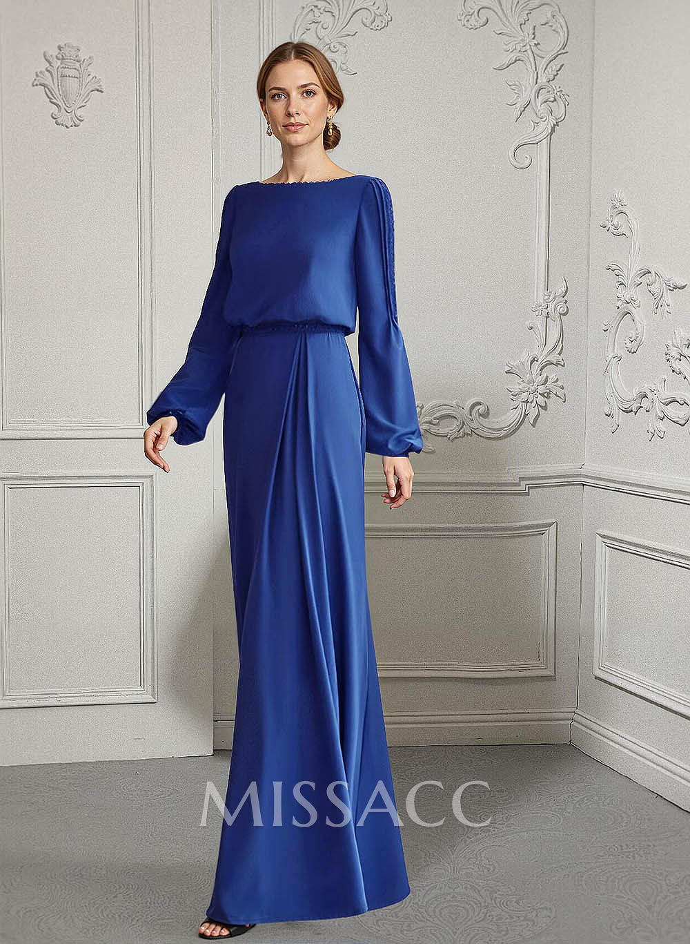 Scoop Neck Long Sleeves Floor-Length Chiffon Mother Of The Bride Dresses With Lace Scoop Neck Long Sleeves Floor-Length Chiffon Mother Of The Bride Dresses With Lace