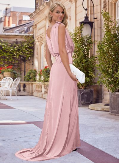 V-Neck Sleeveless Floor-Length Charmeuse Mother Of The Bride Dresses