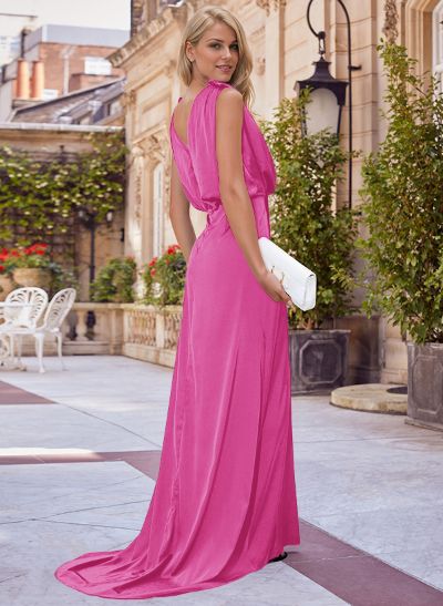 V-Neck Sleeveless Floor-Length Charmeuse Mother Of The Bride Dresses