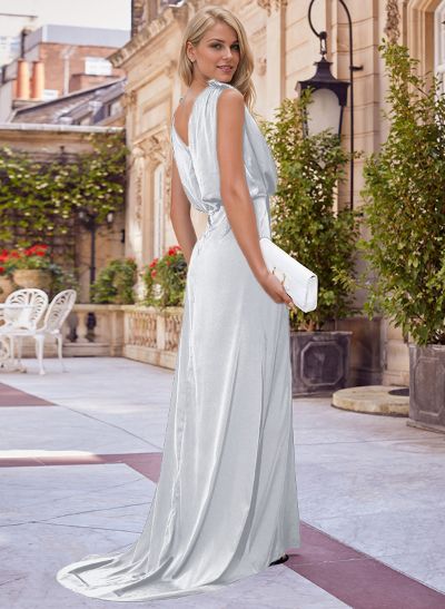 V-Neck Sleeveless Floor-Length Charmeuse Mother Of The Bride Dresses