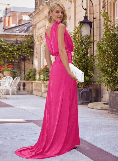 V-Neck Sleeveless Sweep Train Silk Like Satin Mother Of The Bride Dresses