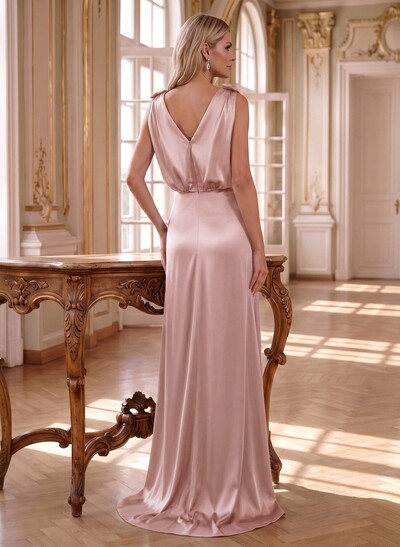 V-Neck Sleeveless Sweep Train Silk Like Satin Mother Of The Bride Dresses