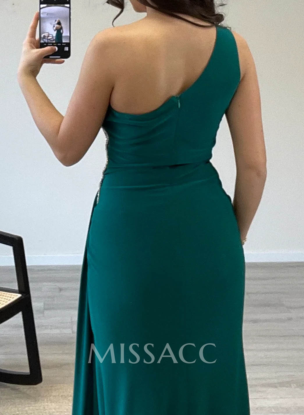 Bedazzled Curve Ruched One-Shoulder Side Drape On Waist Mother Of The Bride Dresses
