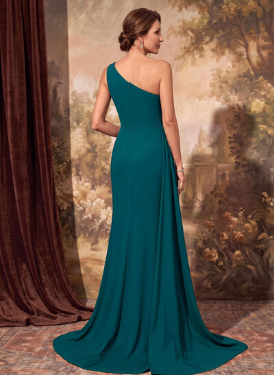 Bedazzled Curve Ruched One-Shoulder Side Drape On Waist Mother Of The Bride Dresses