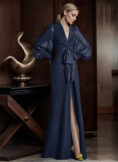 V-Neck Long Sleeves Simple Mother Of The Bride Dresses