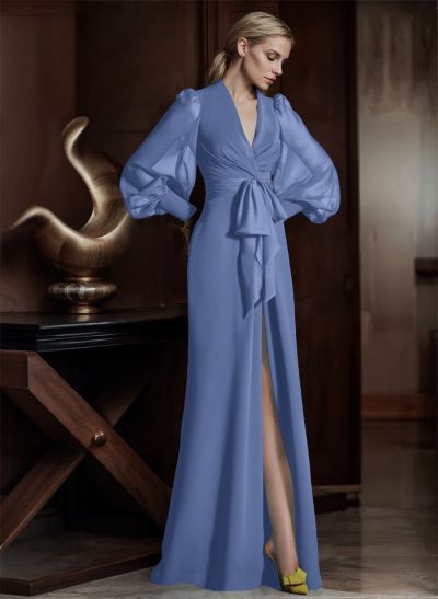 V-Neck Long Sleeves Simple Mother Of The Bride Dresses