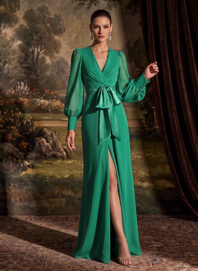 V-Neck Long Sleeves Simple Mother Of The Bride Dresses