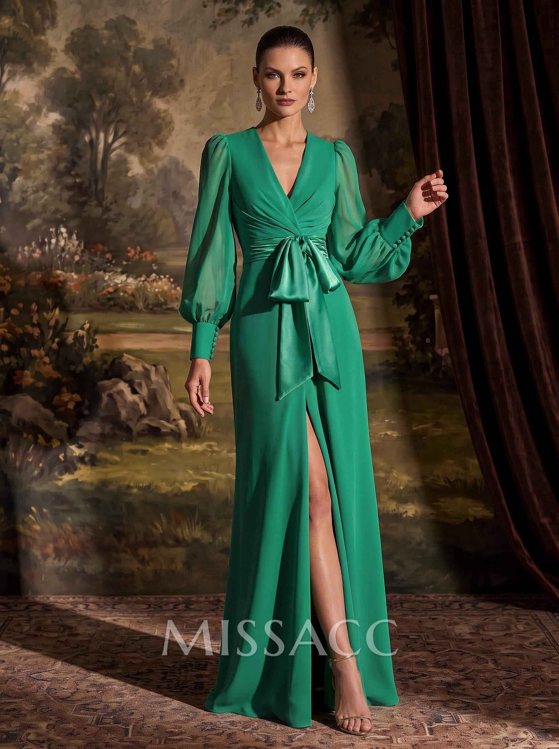 V-Neck Long Sleeves Simple Mother Of The Bride Dresses V-Neck Long Sleeves Simple Mother Of The Bride Dresses