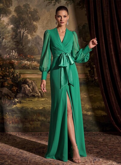 V-Neck Long Sleeves Simple Mother Of The Bride Dresses