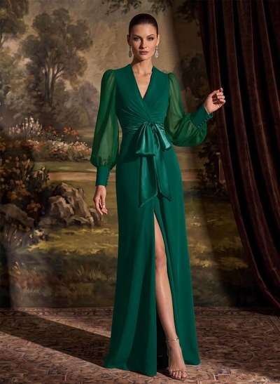 V-Neck Long Sleeves Simple Mother Of The Bride Dresses
