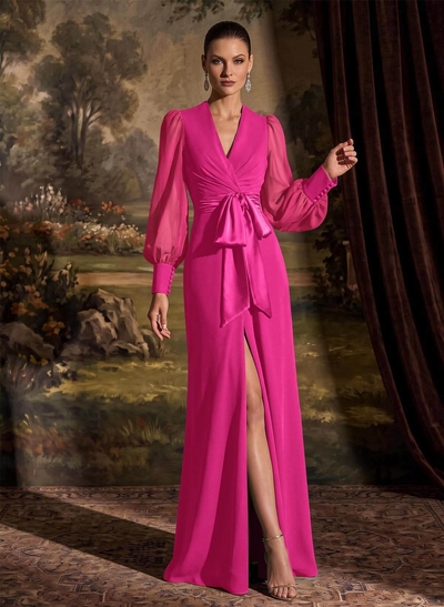 V-Neck Long Sleeves Simple Mother Of The Bride Dresses