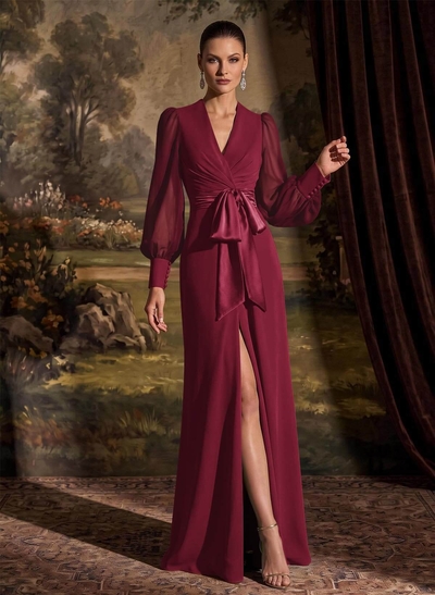 V-Neck Long Sleeves Simple Mother Of The Bride Dresses