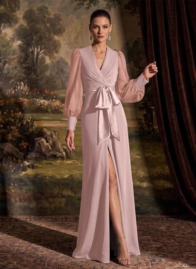 Simple V-Neck Long Sleeve Mother of the Bride Dresses