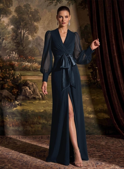 V-Neck Long Sleeves Simple Mother Of The Bride Dresses