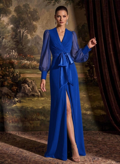 V-Neck Long Sleeves Simple Mother Of The Bride Dresses