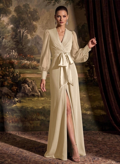 V-Neck Long Sleeves Simple Mother Of The Bride Dresses