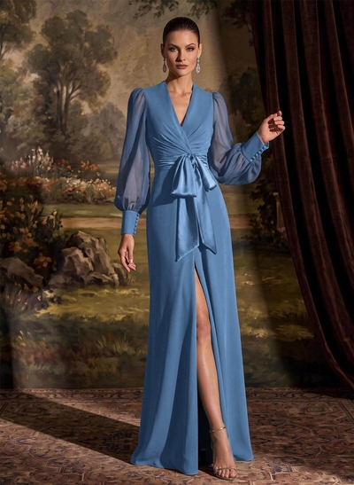 V-Neck Long Sleeves Simple Mother Of The Bride Dresses