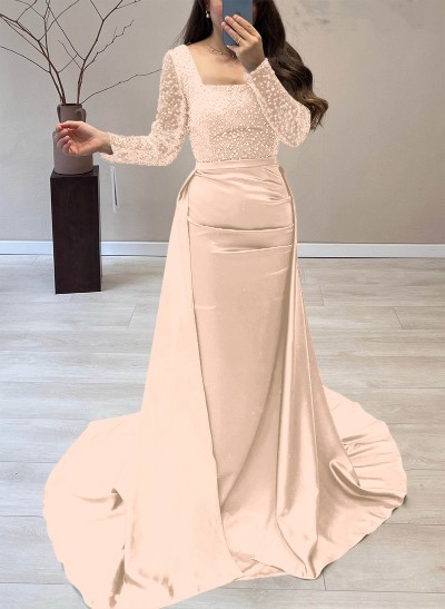 Sequined Square Neckline Long Sleeves Mother Of The Bride Dresses