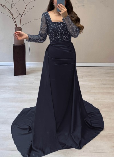 Sequined Square Neckline Long Sleeves Mother Of The Bride Dresses