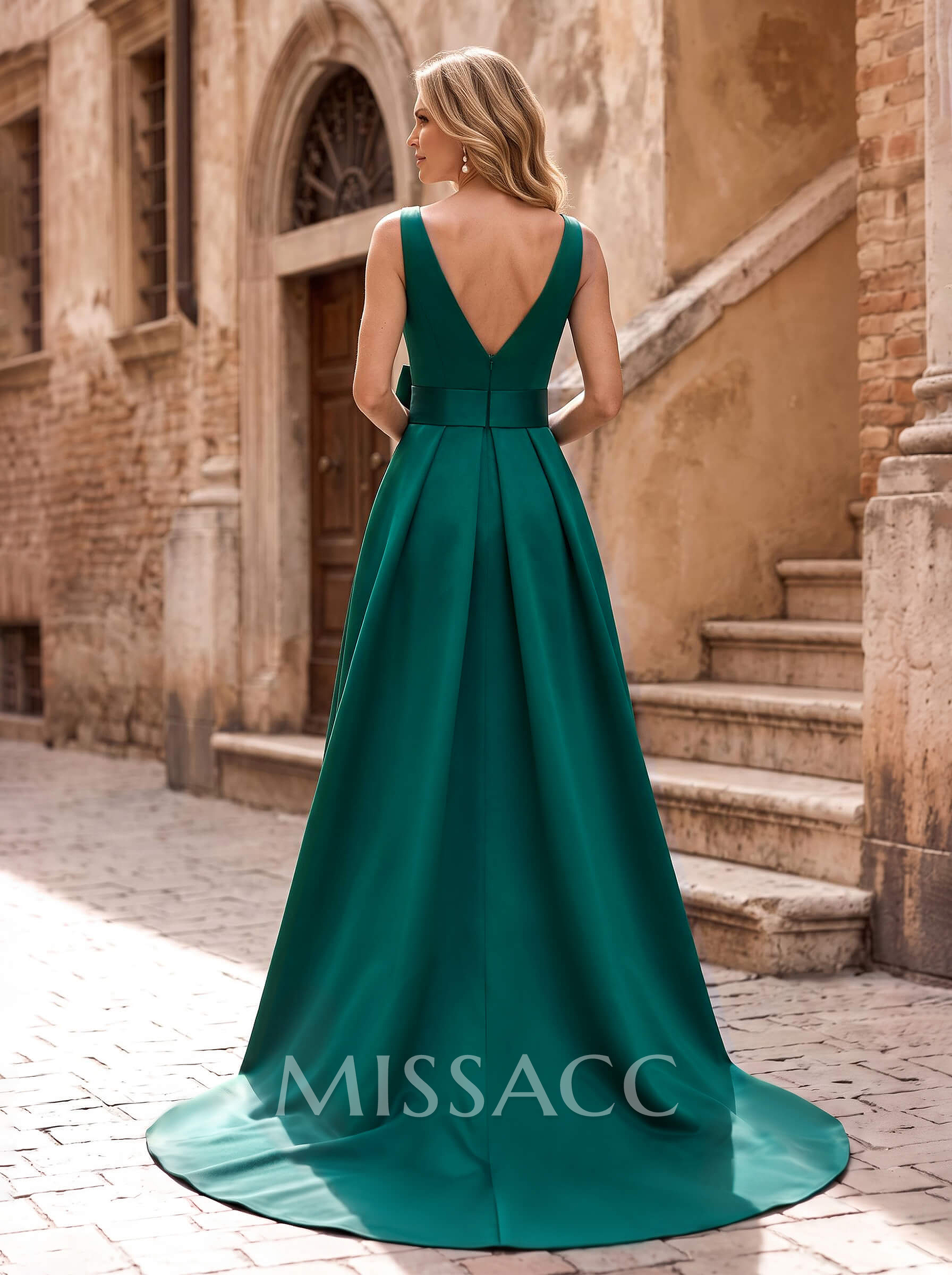 A-Line Scoop Neck Satin Mother Of The Bride Dresses With Split Front/Bow(s)