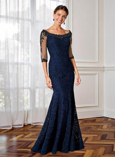 Trumpet/Mermaid Scoop Neck 1/2 Sleeves Lace Mother Of The Bride Dresses