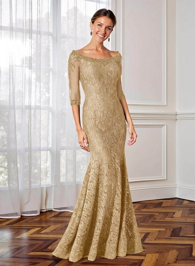 Trumpet/Mermaid Scoop Neck 1/2 Sleeves Lace Mother Of The Bride Dresses