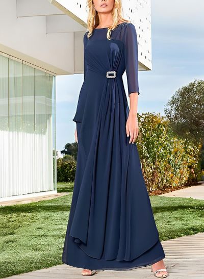 A-Line Scoop Neck 3/4 Sleeves Floor-Length Chiffon Mother Of The Bride Dresses
