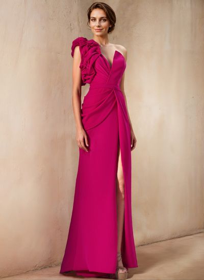 One-Shoulder Sleeveless Elastic Satin Mother Of The Bride Dresses With Split Front