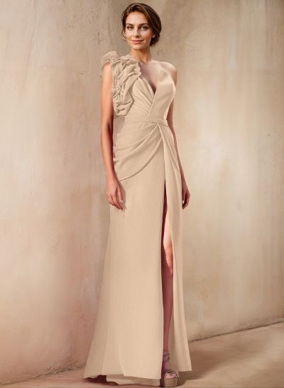 One-Shoulder Sleeveless Elastic Satin Mother Of The Bride Dresses With Split Front