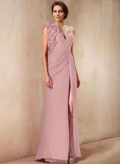 One-Shoulder Sleeveless Elastic Satin Mother Of The Bride Dresses With Split Front