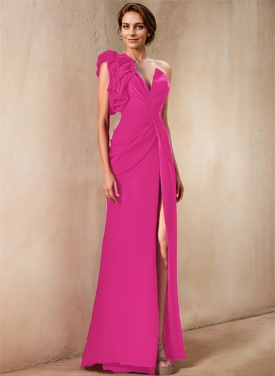 One-Shoulder Sleeveless Elastic Satin Mother Of The Bride Dresses With Split Front