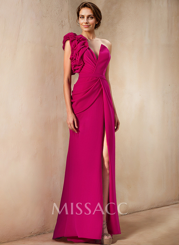 One-Shoulder Sleeveless Elastic Satin Mother Of The Bride Dresses With Split Front