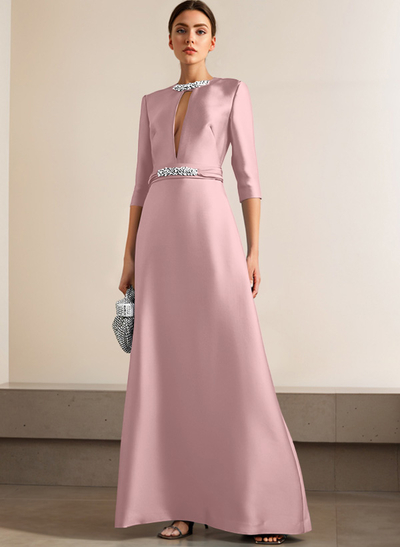 A-Line Scoop Neck 1/2 Sleeves Satin Mother Of The Bride Dresses With Rhinestone