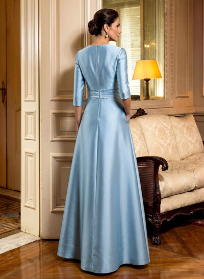A-Line Scoop Neck 1/2 Sleeves Satin Mother Of The Bride Dresses With Rhinestone
