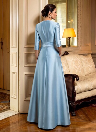 A-Line Scoop Neck 1/2 Sleeves Satin Mother Of The Bride Dresses With Rhinestone