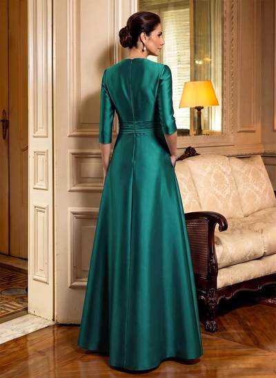 A-Line Scoop Neck 1/2 Sleeves Satin Mother Of The Bride Dresses With Rhinestone
