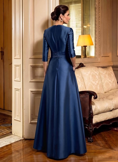 A-Line Scoop Neck 1/2 Sleeves Satin Mother Of The Bride Dresses With Rhinestone