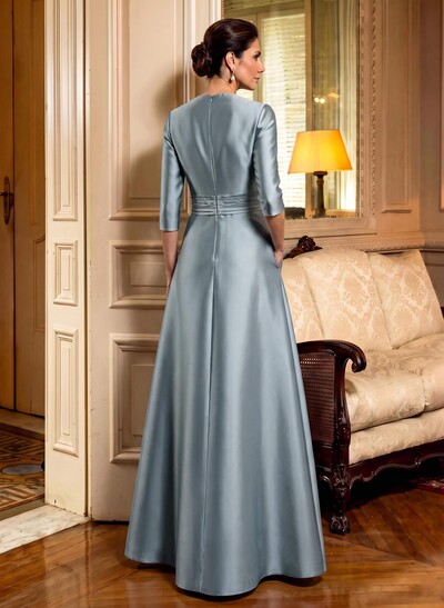 A-Line Scoop Neck 1/2 Sleeves Satin Mother Of The Bride Dresses With Rhinestone
