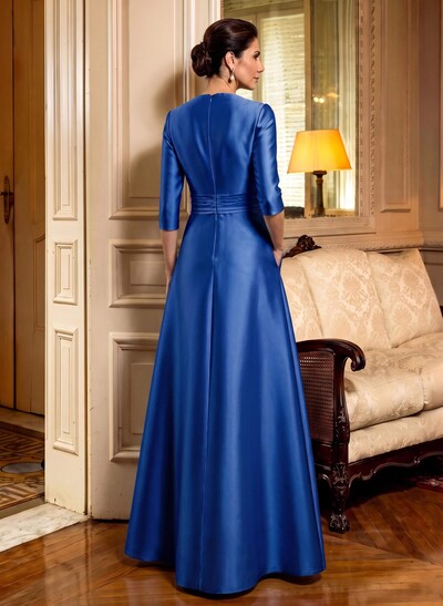 A-Line Scoop Neck 1/2 Sleeves Satin Mother Of The Bride Dresses With Rhinestone
