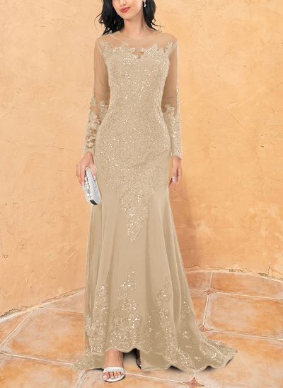 Illusion Neck Long Sleeves Chiffon/Sequined Mother Of The Bride Dresses