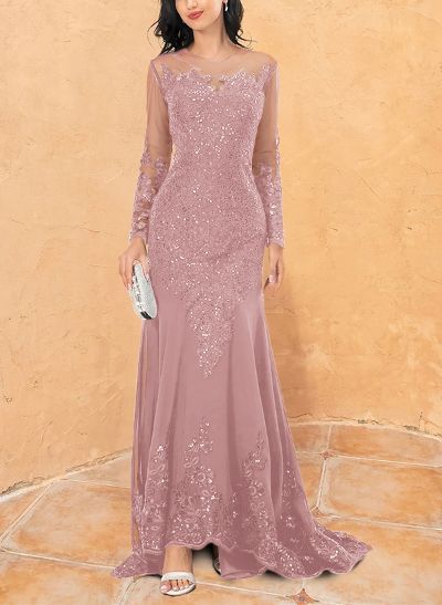 Illusion Neck Long Sleeves Chiffon/Sequined Mother Of The Bride Dresses