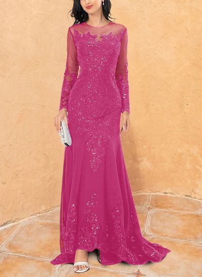 Illusion Neck Long Sleeves Chiffon/Sequined Mother Of The Bride Dresses