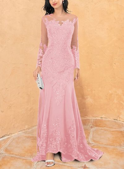 Illusion Neck Long Sleeves Chiffon/Sequined Mother Of The Bride Dresses
