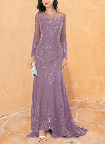 Illusion Neck Long Sleeves Chiffon/Sequined Mother Of The Bride Dresses