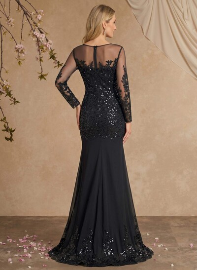 Illusion Neck Long Sleeves Chiffon/Sequined Mother Of The Bride Dresses