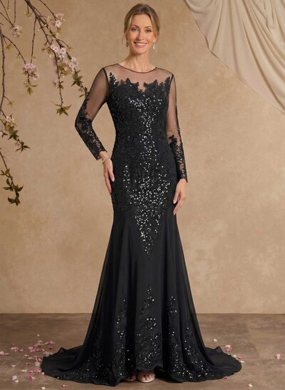 Illusion Neck Long Sleeves Chiffon/Sequined Mother Of The Bride Dresses