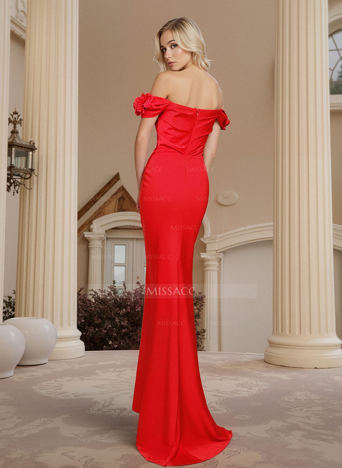 Off-The-Shoulder Trumpet/Mermaid Flowers Prom Dresses