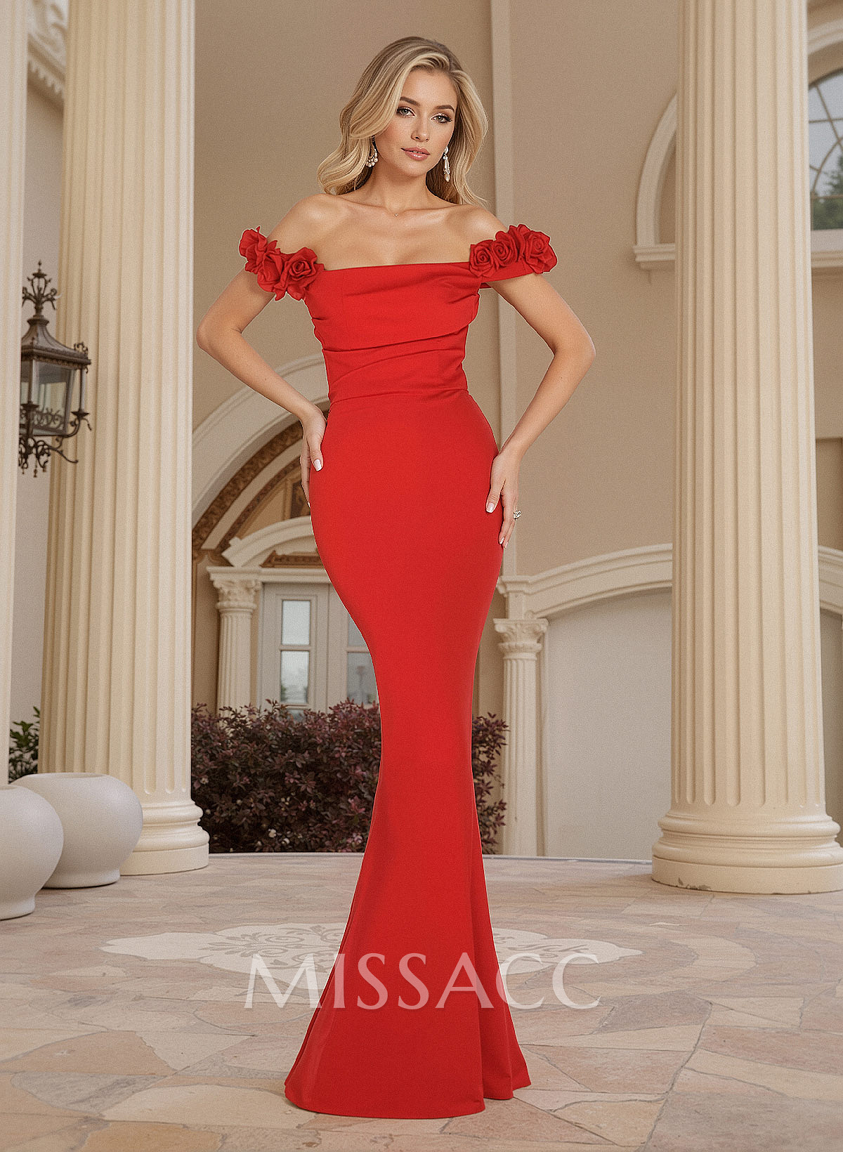 Off-The-Shoulder Trumpet/Mermaid Flowers Prom Dresses