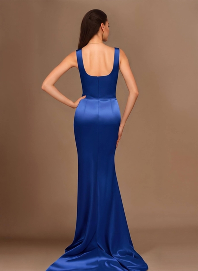 Flattering Square Neckline Ruched Wasit Prom Dresses With High Slit