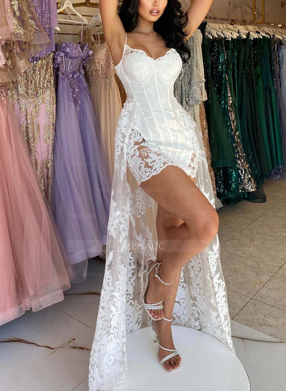 Lace Spaghetti Straps Detachable Sexy Prom Dresses